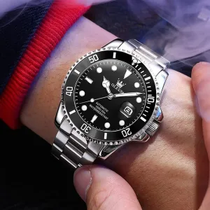 【Upgrade】OLEVS Men's Automatic Watches,Classic Business Big Face Self Winding Mechanical Watch with Date,Luxury Unidirectional Rotating Bezel Waterproof Large Luminous Pointer Watch for Men,Gold Silver Band