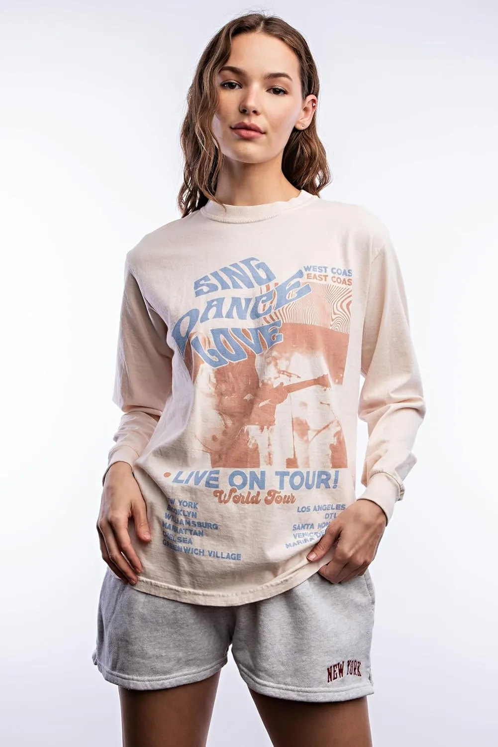 Urban Nation Women's Long Sleeve Cotton T-Shirt, Lightweight Crewneck Tee