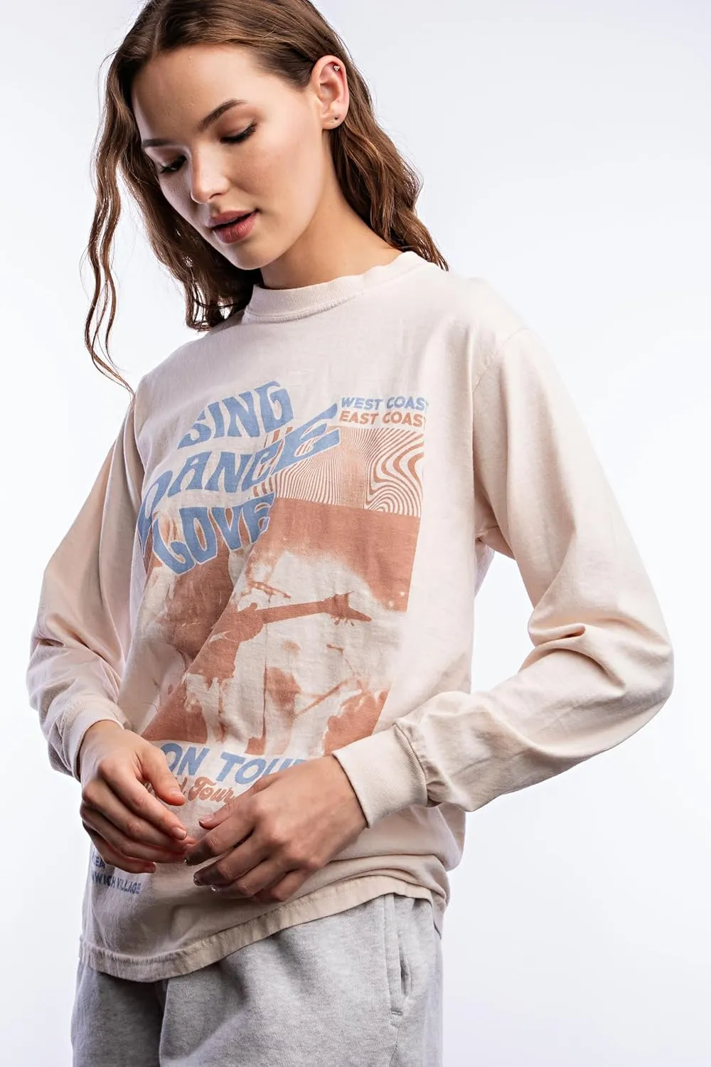Urban Nation Women's Long Sleeve Cotton T-Shirt, Lightweight Crewneck Tee