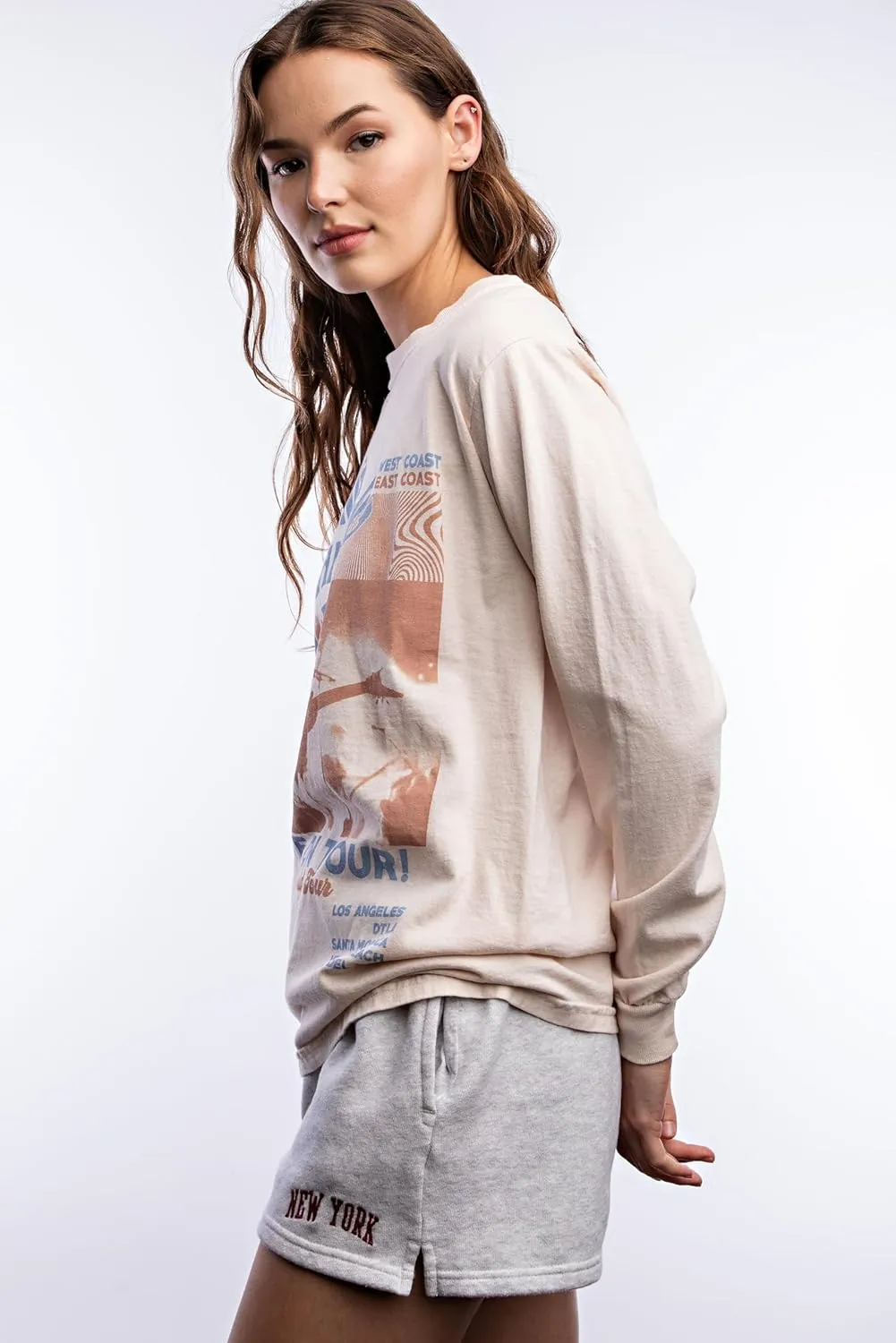 Urban Nation Women's Long Sleeve Cotton T-Shirt, Lightweight Crewneck Tee