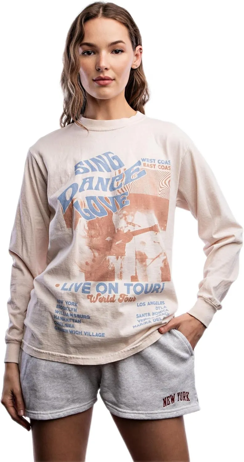 Urban Nation Women's Long Sleeve Cotton T-Shirt, Lightweight Crewneck Tee