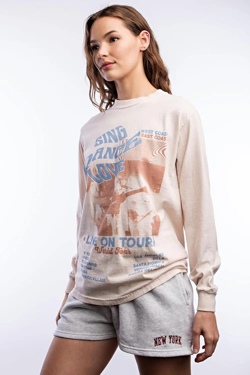 Urban Nation Women's Long Sleeve Cotton T-Shirt, Lightweight Crewneck Tee