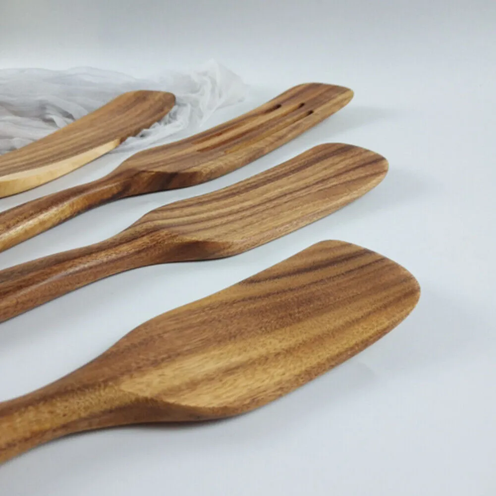 US 1-2 Set of 5 Pcs Nice-nook Spurtles Cook Kitchen Tool Wooden Non Stick Spoon