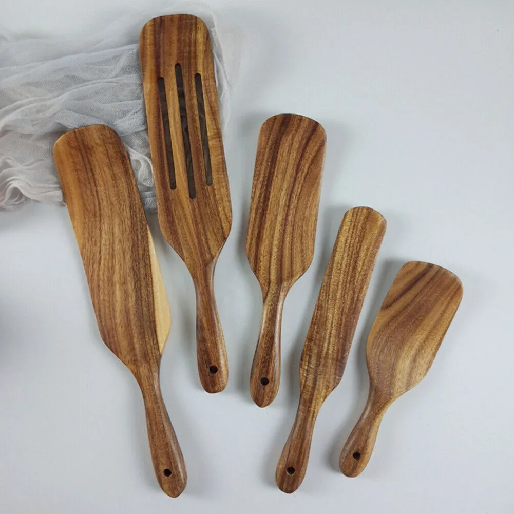 US 1-2 Set of 5 Pcs Nice-nook Spurtles Cook Kitchen Tool Wooden Non Stick Spoon