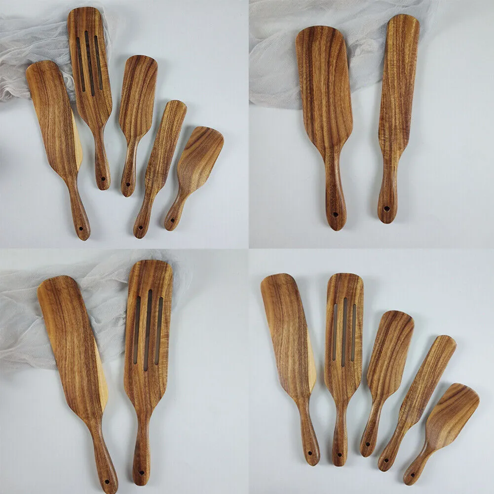 US 1-2 Set of 5 Pcs Nice-nook Spurtles Cook Kitchen Tool Wooden Non Stick Spoon