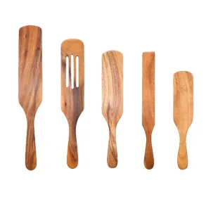 US 1-2 Set of 5 Pcs Nice-nook Spurtles Cook Kitchen Tool Wooden Non Stick Spoon