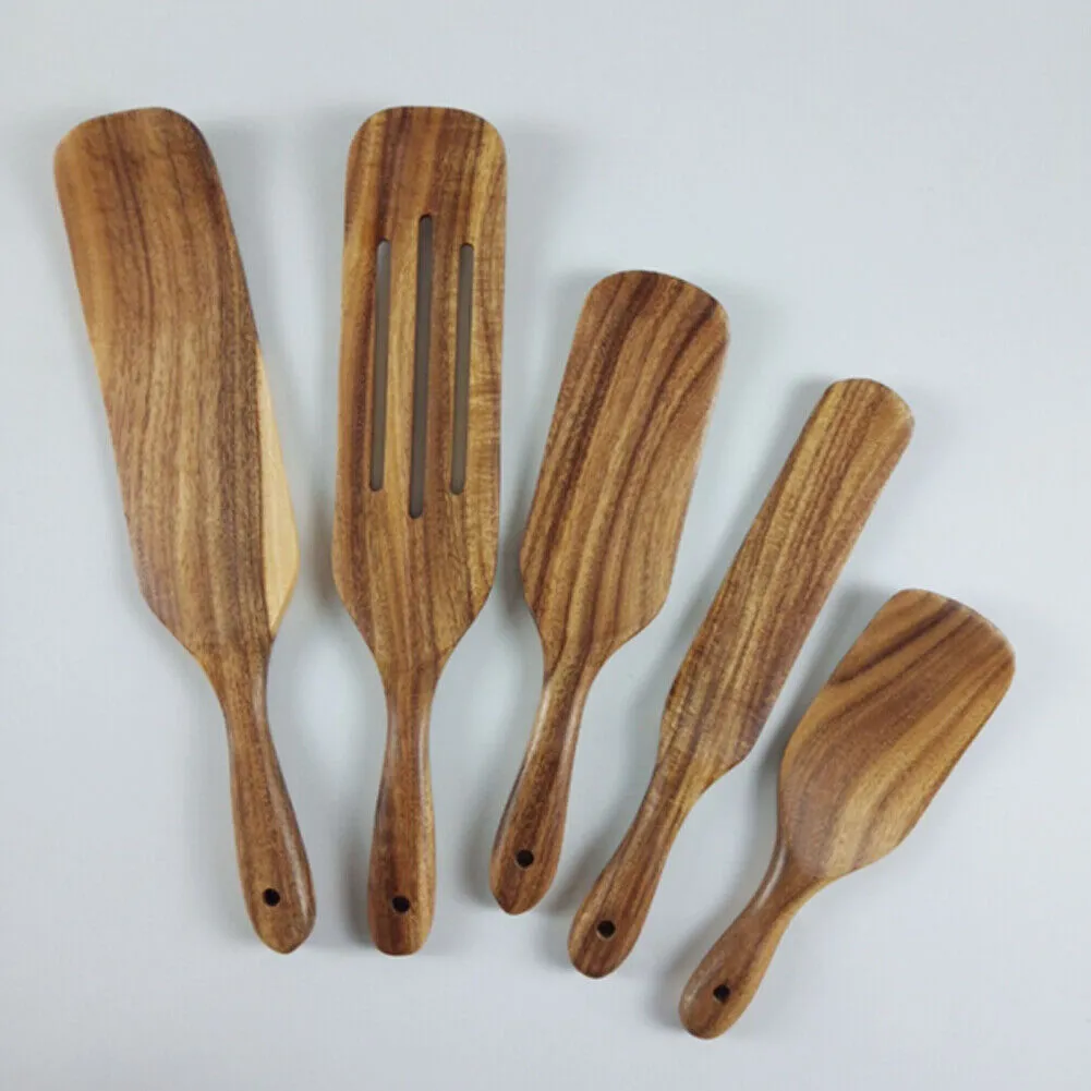 US 1-2 Set of 5 Pcs Nice-nook Spurtles Cook Kitchen Tool Wooden Non Stick Spoon