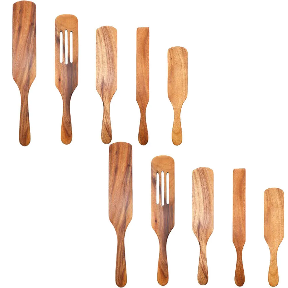 US 1-2 Set of 5 Pcs Nice-nook Spurtles Cook Kitchen Tool Wooden Non Stick Spoon