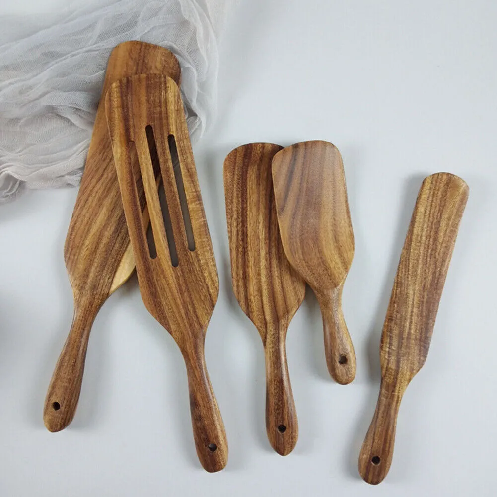 US 1-2 Set of 5 Pcs Nice-nook Spurtles Cook Kitchen Tool Wooden Non Stick Spoon