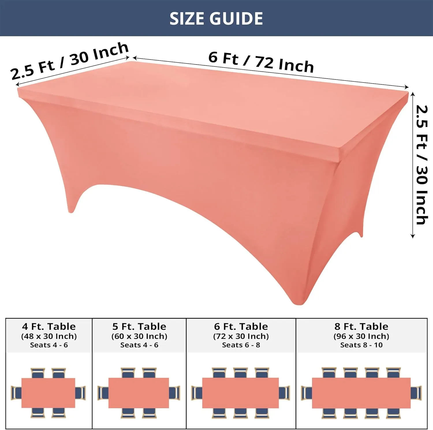 Utopia Kitchen Spandex Tablecloth 2 Pack [6FT, Coral] Tight, Fitted, Washable and Wrinkle Resistant Stretch Table Cloth Rectangle Cover for Trade Show, Weddings & Parties [72Lx30Wx30H Inch]