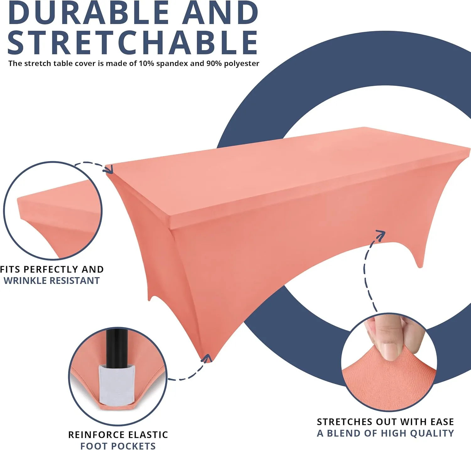 Utopia Kitchen Spandex Tablecloth 2 Pack [6FT, Coral] Tight, Fitted, Washable and Wrinkle Resistant Stretch Table Cloth Rectangle Cover for Trade Show, Weddings & Parties [72Lx30Wx30H Inch]