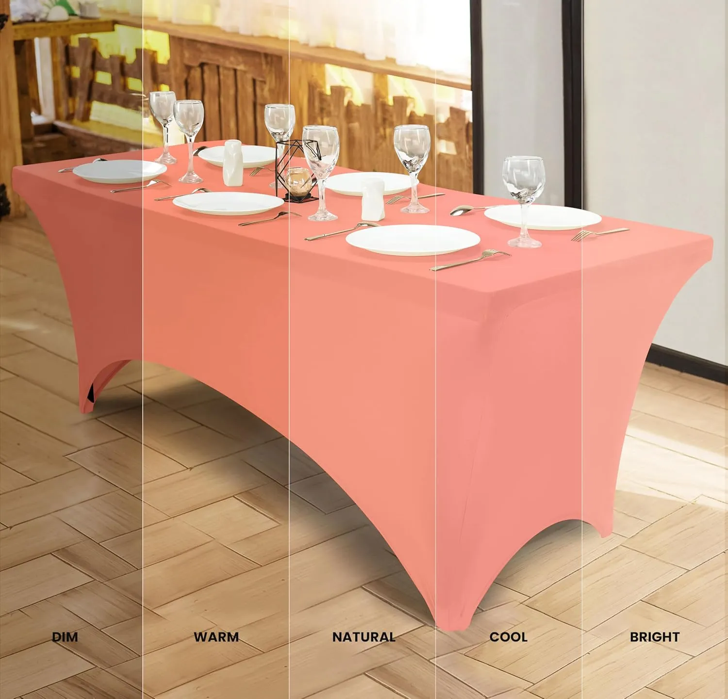 Utopia Kitchen Spandex Tablecloth 2 Pack [6FT, Coral] Tight, Fitted, Washable and Wrinkle Resistant Stretch Table Cloth Rectangle Cover for Trade Show, Weddings & Parties [72Lx30Wx30H Inch]
