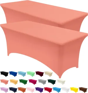Utopia Kitchen Spandex Tablecloth 2 Pack [6FT, Coral] Tight, Fitted, Washable and Wrinkle Resistant Stretch Table Cloth Rectangle Cover for Trade Show, Weddings & Parties [72Lx30Wx30H Inch]