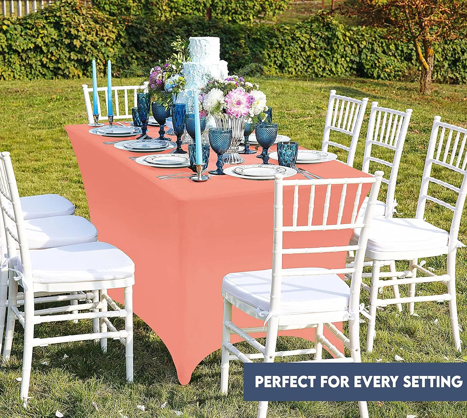 Utopia Kitchen Spandex Tablecloth 2 Pack [6FT, Coral] Tight, Fitted, Washable and Wrinkle Resistant Stretch Table Cloth Rectangle Cover for Trade Show, Weddings & Parties [72Lx30Wx30H Inch]