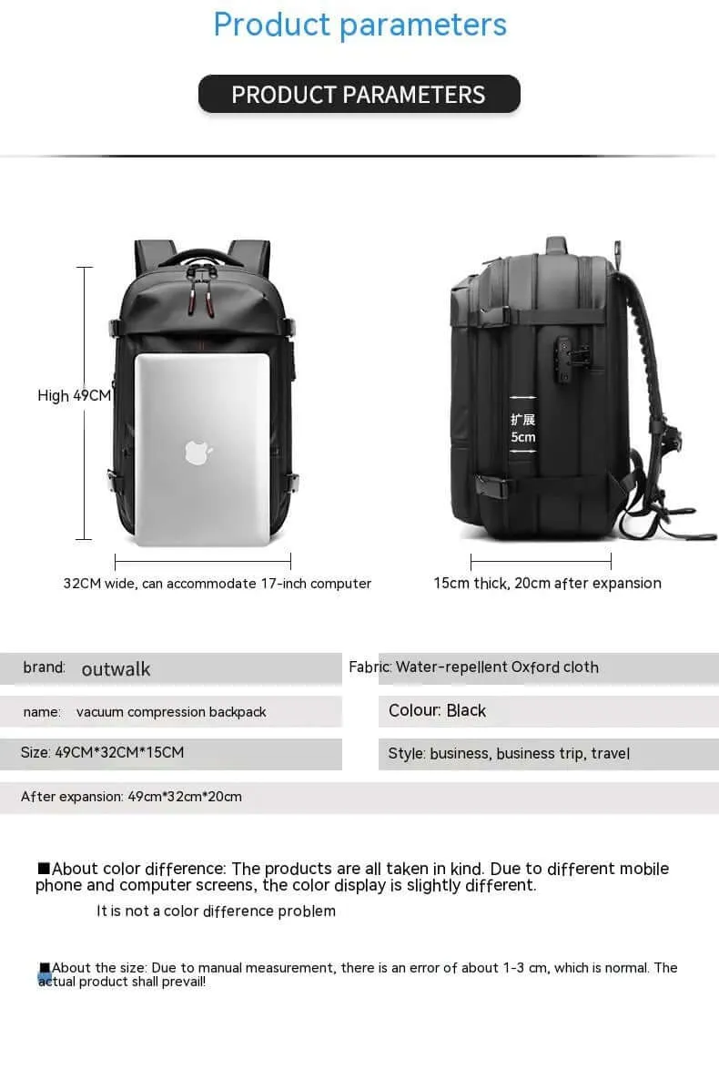 Vacuum Compression Travel Set – Backpack with Power Bank