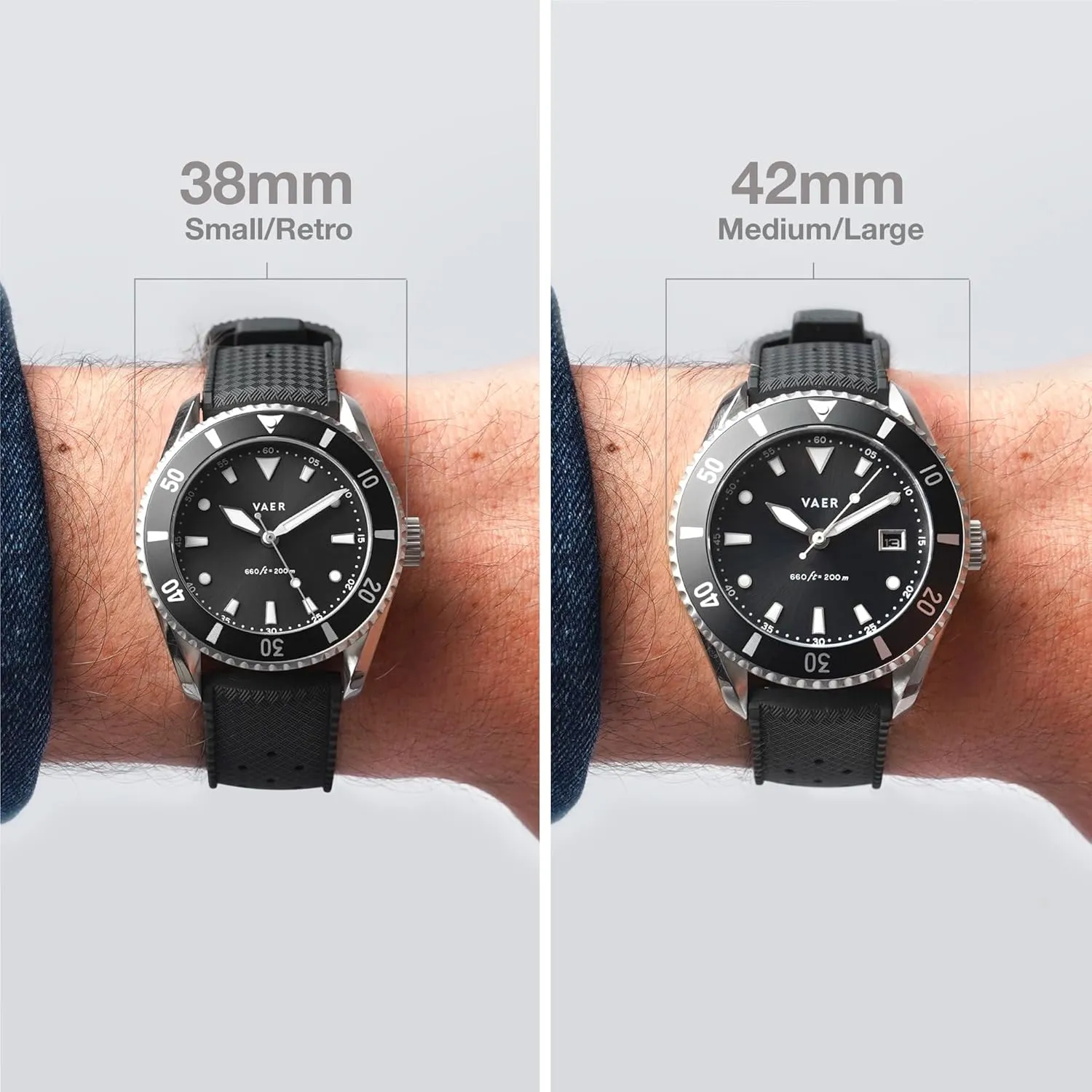 Vaer DS4 Solar Dive Watch for Men - Ocean Ready 20 ATM Solar Powered - Perpetual Time Keeping Sapphire Crystal ( /- 20 Seconds/Month) - 2 Quick-Change 20mm Straps - Gifts for Dad - 42mm (Medium)