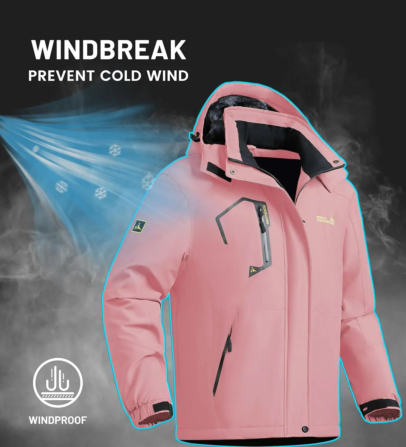 V.A.TOR 189 UNCO&BOROR Women Thermal Insulated Ski Jacket,Waterproof Windproof Coat with Hood for Hiking & Snowboarding