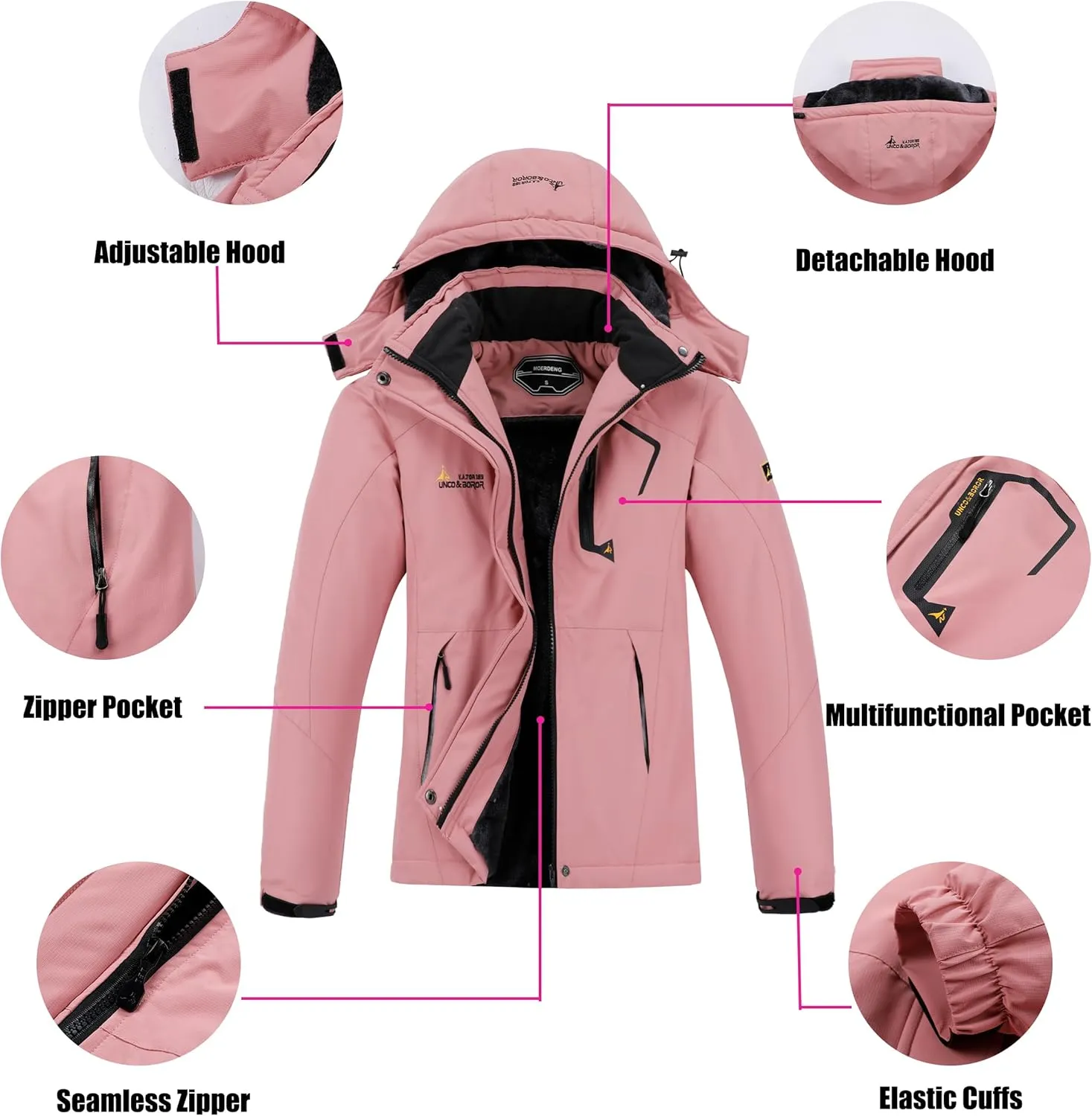 V.A.TOR 189 UNCO&BOROR Women Thermal Insulated Ski Jacket,Waterproof Windproof Coat with Hood for Hiking & Snowboarding