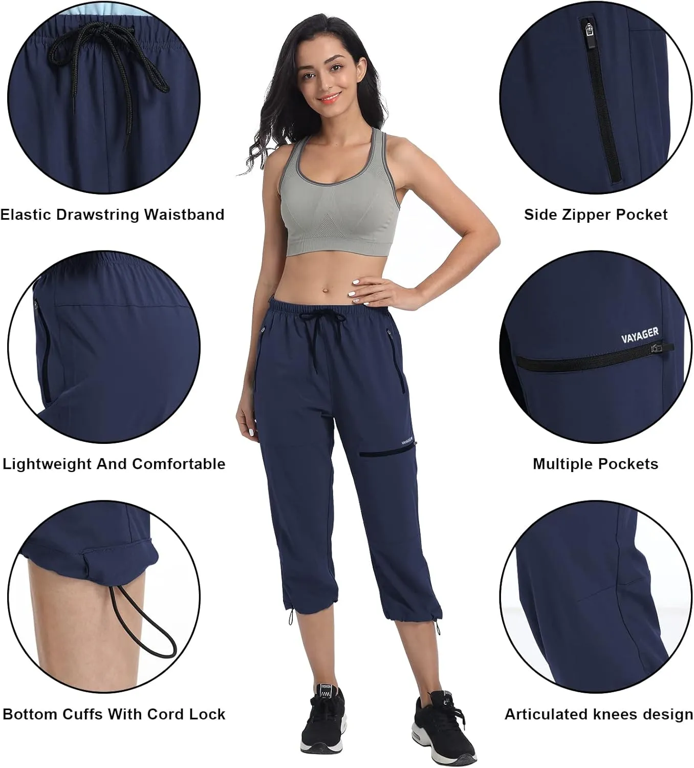 VAYAGER Sports Women's Outdoor Hiking Capri Pants Loose-Fit Lightweight with Zipper Pockets