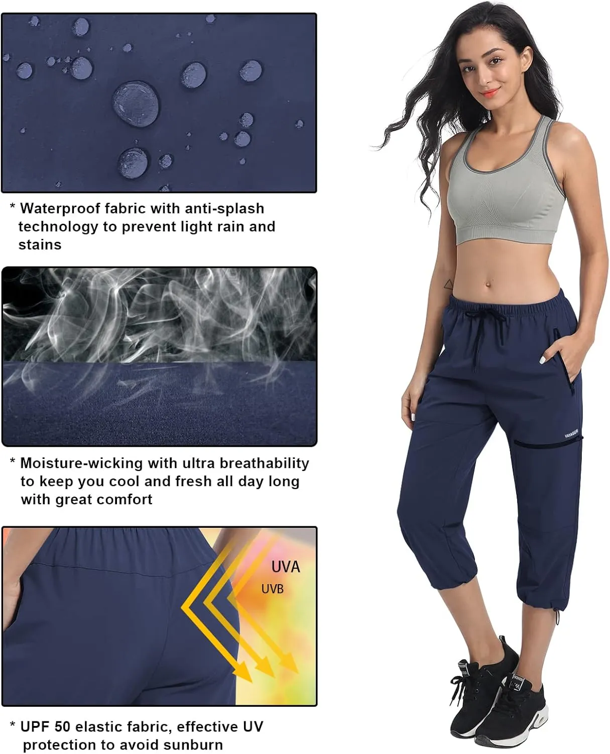 VAYAGER Sports Women's Outdoor Hiking Capri Pants Loose-Fit Lightweight with Zipper Pockets