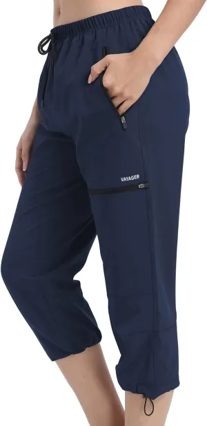 VAYAGER Sports Women's Outdoor Hiking Capri Pants Loose-Fit Lightweight with Zipper Pockets