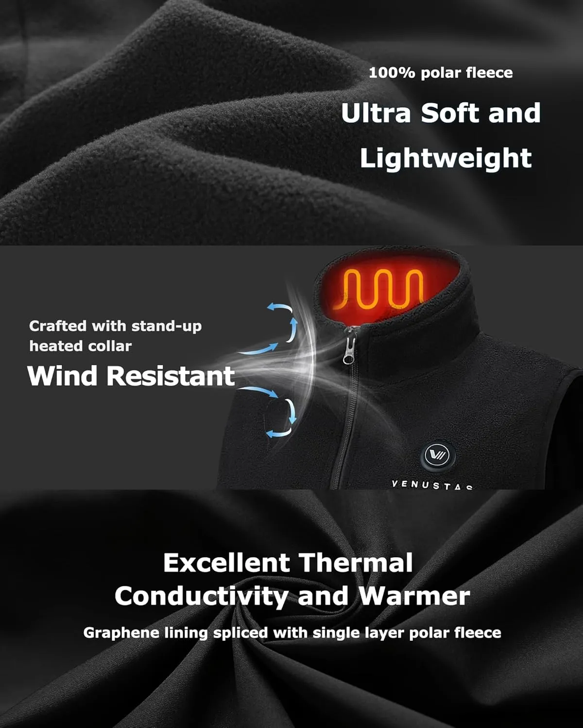 Venustas Women's Heated Vest, Up to 20 Hours Warmth, Heated Fleece Vest with Battery Included