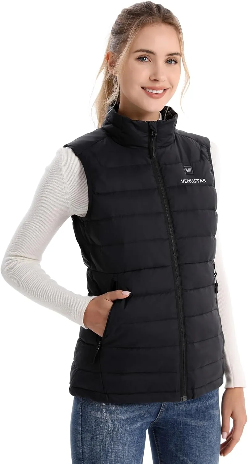 Venustas Women's Recycled Heated Down Vest with Battery Pack, Lightweight Electric Heating Puffer Vest for Hiking, Skiing