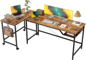 Versatile 2-in-1 L-Shaped Computer Desk, Modular Gaming Desk 63inch, Modern Simple Style Table for Home Office, Study Student Writing Table (Rustic Brown, 48in Basic  32in Rolling)