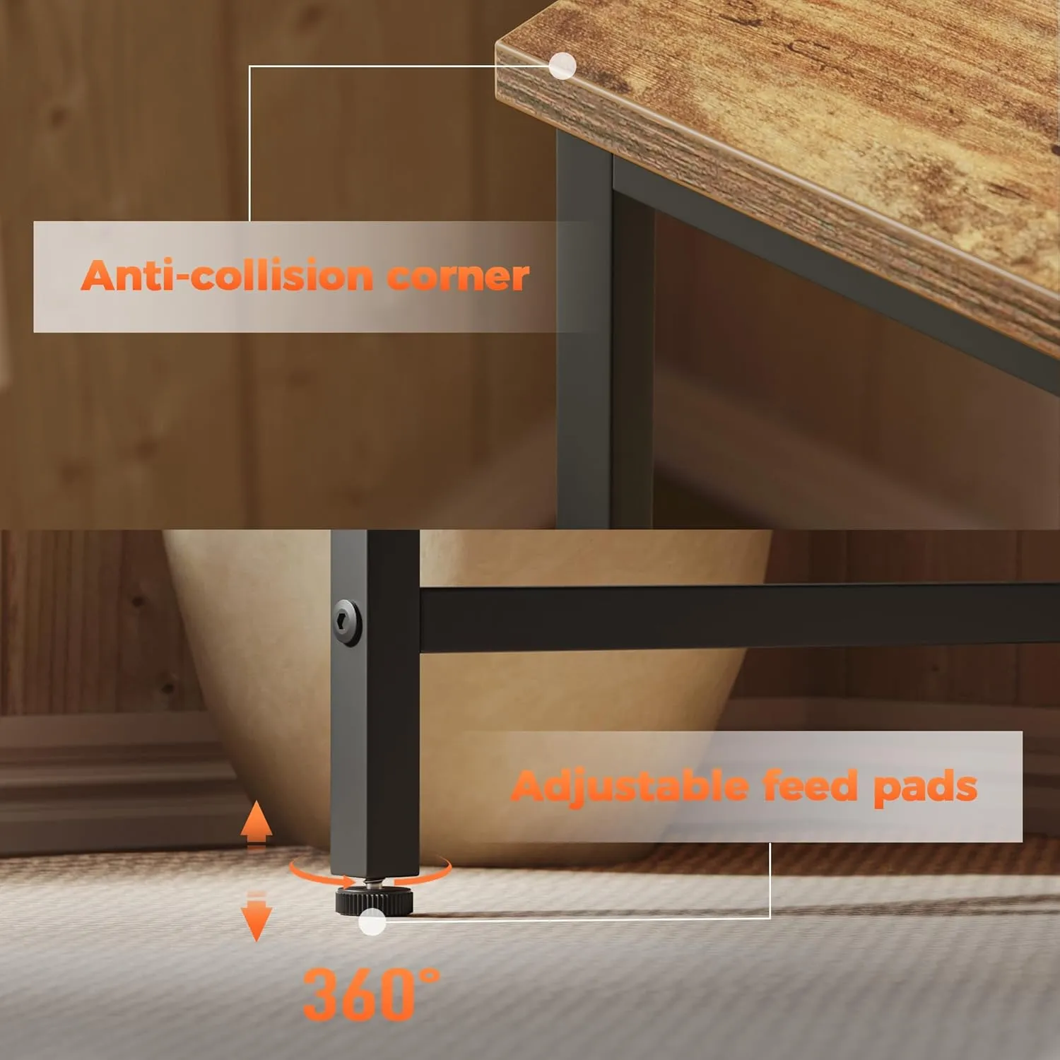 Versatile 2-in-1 L-Shaped Computer Desk, Modular Gaming Desk 63inch, Modern Simple Style Table for Home Office, Study Student Writing Table (Rustic Brown, 48in Basic  32in Rolling)