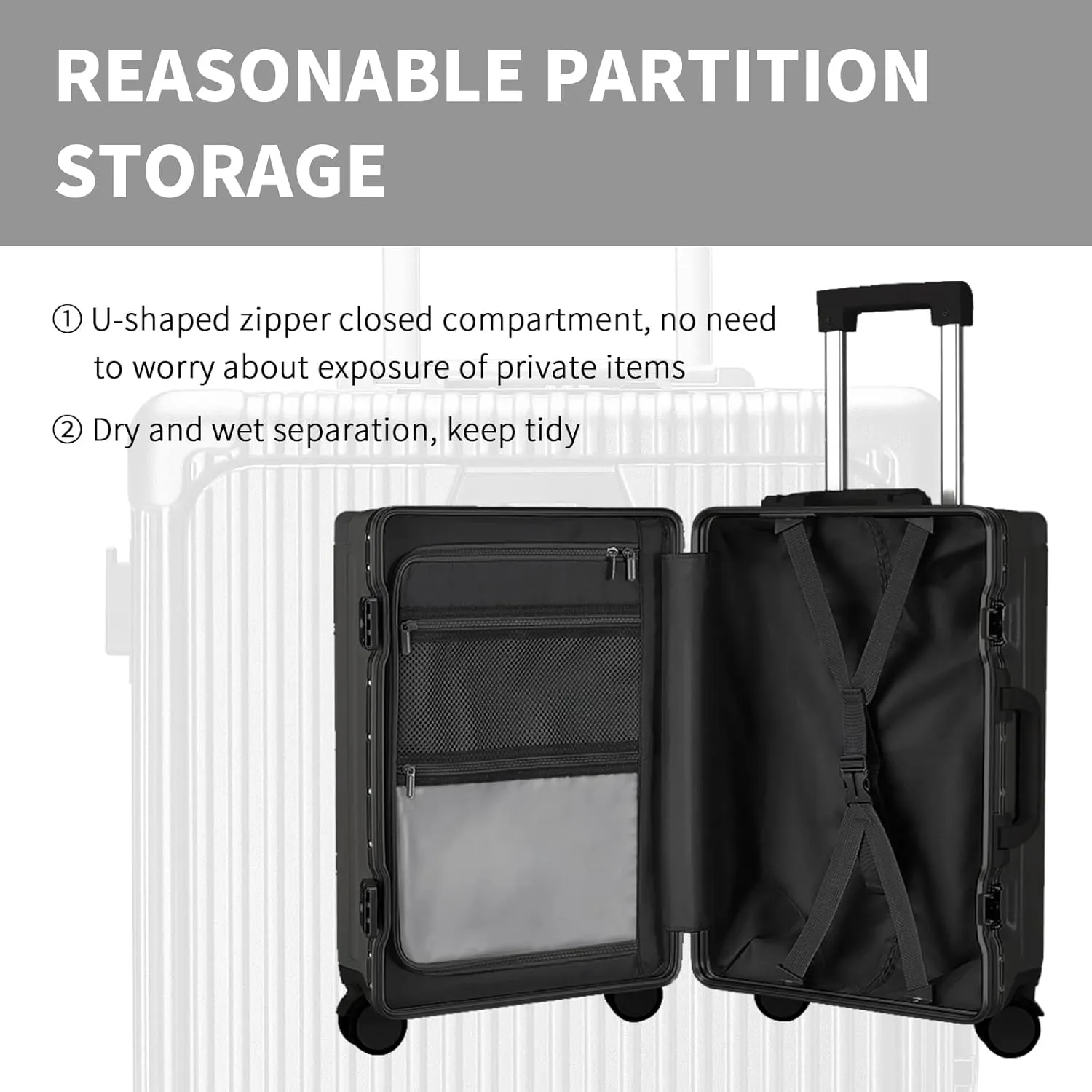 Versatile Aluminum Frame Carry-On Luggage with USB Charging Port, Front Compartment, TSA Lock, Airline Approved Carry On Hardside Suitcase with Spinner Wheels (Grey, 20inch)