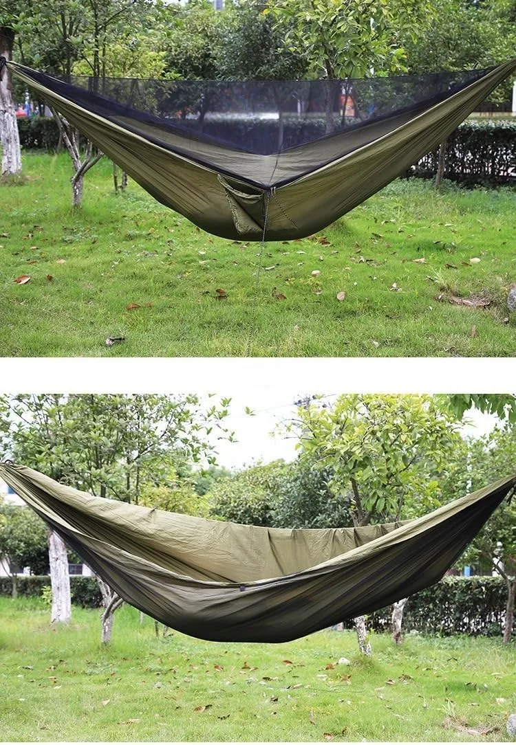 Versatile Bug Net Hammock Dual-Zip Design Lightweight Portable Netting Portable Camping Hammock Double Tree Hammock Outdoor Indoor Backpacking Travel & Survival (Army Green)