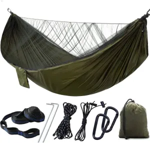 Versatile Bug Net Hammock Dual-Zip Design Lightweight Portable Netting Portable Camping Hammock Double Tree Hammock Outdoor Indoor Backpacking Travel & Survival (Army Green)