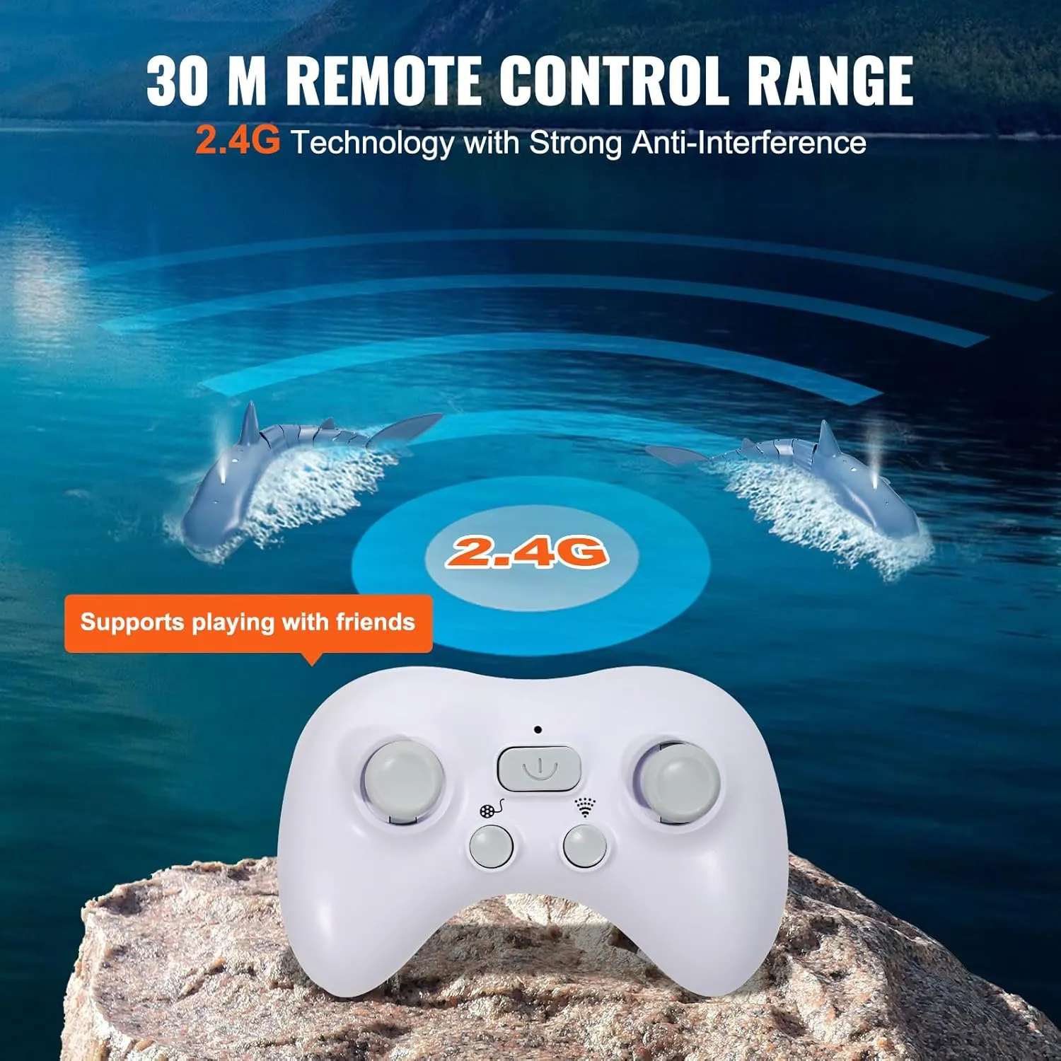 VEVOR Remote Control Shark Toy, 2.4GHz High Simulation Shark RC Boat for Swimming Pool Bathroom, Electric RC Fish Toy with 2 Batteries, Light & Spray Water Function for 6  Year Old Boys Girls