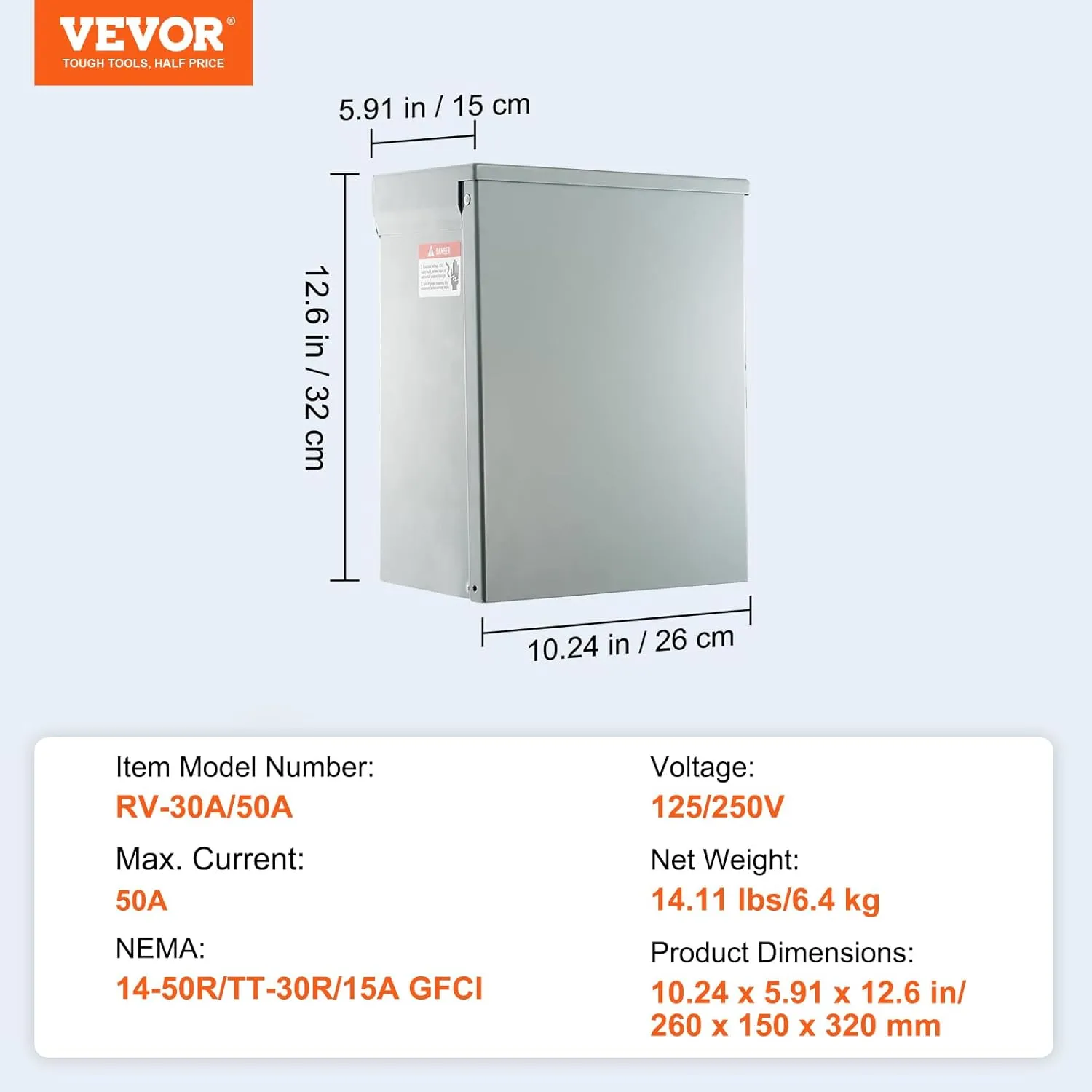 VEVOR Temporary Power Outlet Panel, Weatherproof RV Electrical Breaker Box with a 20/30/50 Amp Receptacle Installed, Prewired Circuit NEMA 14-50R/NEMA TT-30R / 20A GFCI for RV Camper Trailer Motorhome