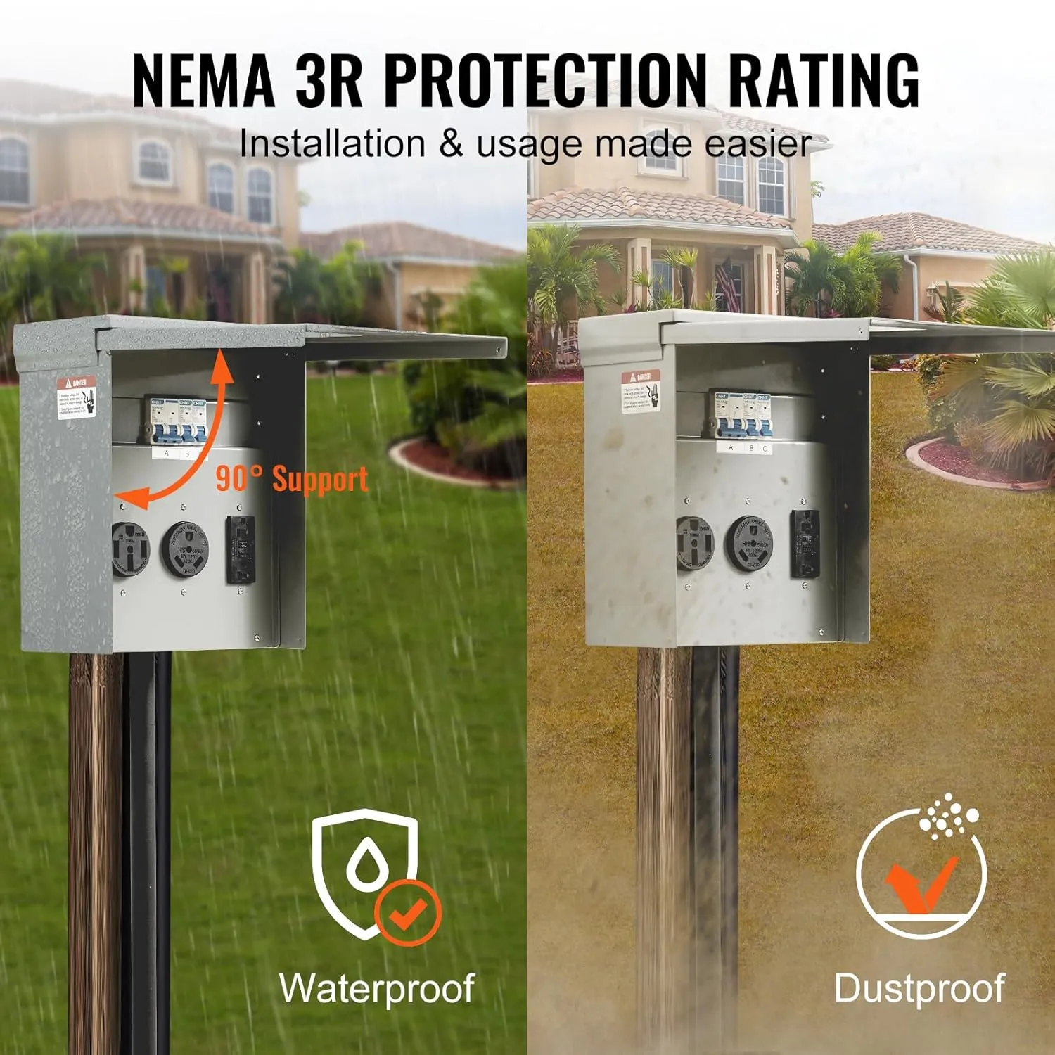 VEVOR Temporary Power Outlet Panel, Weatherproof RV Electrical Breaker Box with a 20/30/50 Amp Receptacle Installed, Prewired Circuit NEMA 14-50R/NEMA TT-30R / 20A GFCI for RV Camper Trailer Motorhome