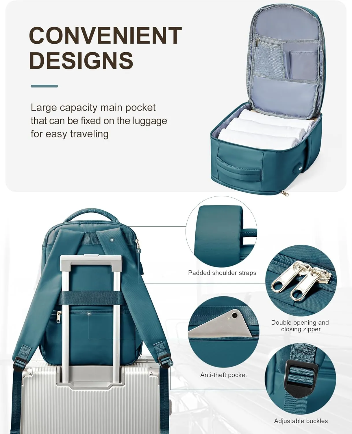 VGCUB Large Travel Backpack,Waterproof Laptop Carry on Backpack Purse for Women Men,Gym Hiking Backpack Personal Item Size Casual Daypack Work Business Backpack With USB Charging Port,Peacock Blue