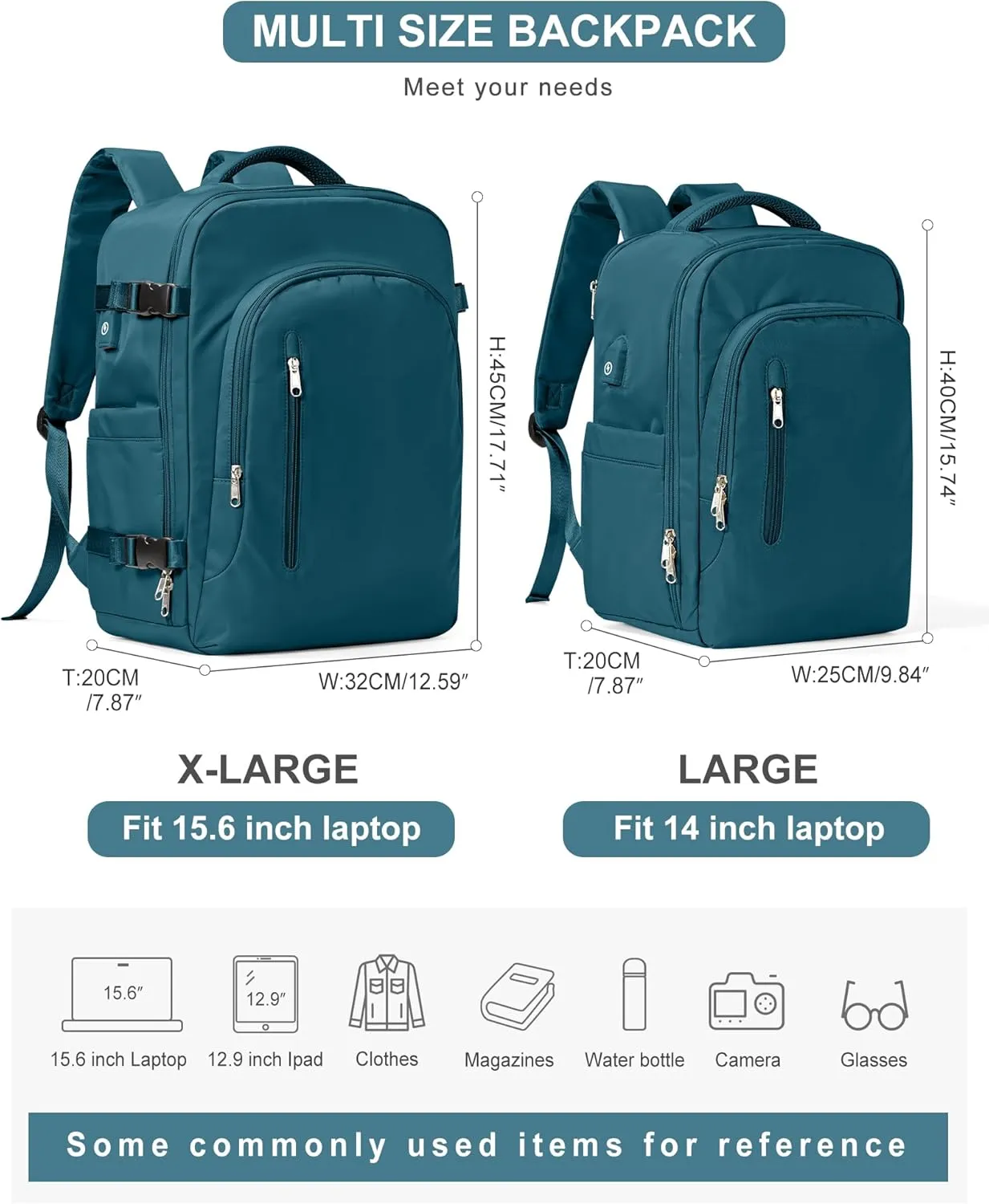 VGCUB Large Travel Backpack,Waterproof Laptop Carry on Backpack Purse for Women Men,Gym Hiking Backpack Personal Item Size Casual Daypack Work Business Backpack With USB Charging Port,Peacock Blue
