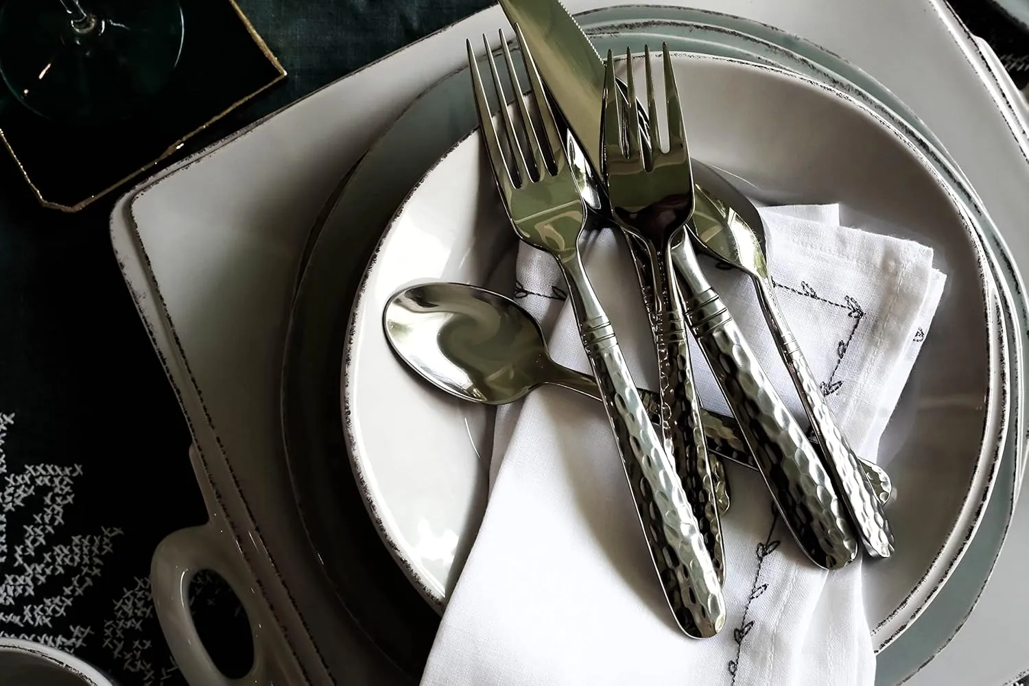 Vietri Martellato 5-Piece Place Setting - Handmade 18/10 Stainless Steel Utensils Set
