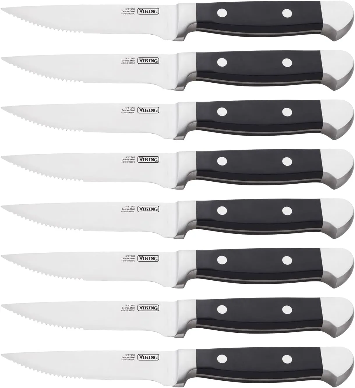 Viking Steak Knife Set, 8 Piece Stainless Steel Kitchen Knives Set with ABS Polymer Handles, Includes Wooden Gift Box, Hand Wash Only, Black