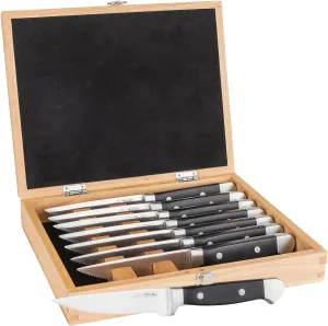 Viking Steak Knife Set, 8 Piece Stainless Steel Kitchen Knives Set with ABS Polymer Handles, Includes Wooden Gift Box, Hand Wash Only, Black