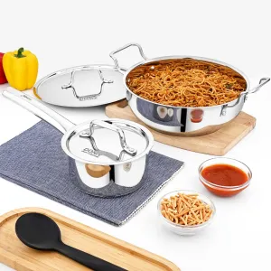 Vinod – Doniv 2 Piece Majestic Sandwich Bottom Cookware Set, 1 Piece Sauce Pan with lid 14 cm &#038; 1 Piece Kadhai with Lid 24 cm