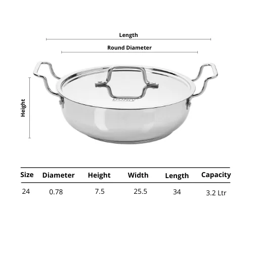 Vinod – Doniv 2 Piece Majestic Sandwich Bottom Cookware Set, 1 Piece Sauce Pan with lid 14 cm &#038; 1 Piece Kadhai with Lid 24 cm