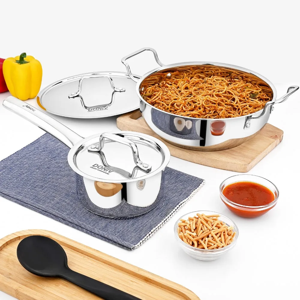 Vinod – Doniv 2 Piece Majestic Sandwich Bottom Cookware Set, 1 Piece Sauce Pan with lid 14 cm &#038; 1 Piece Kadhai with Lid 24 cm