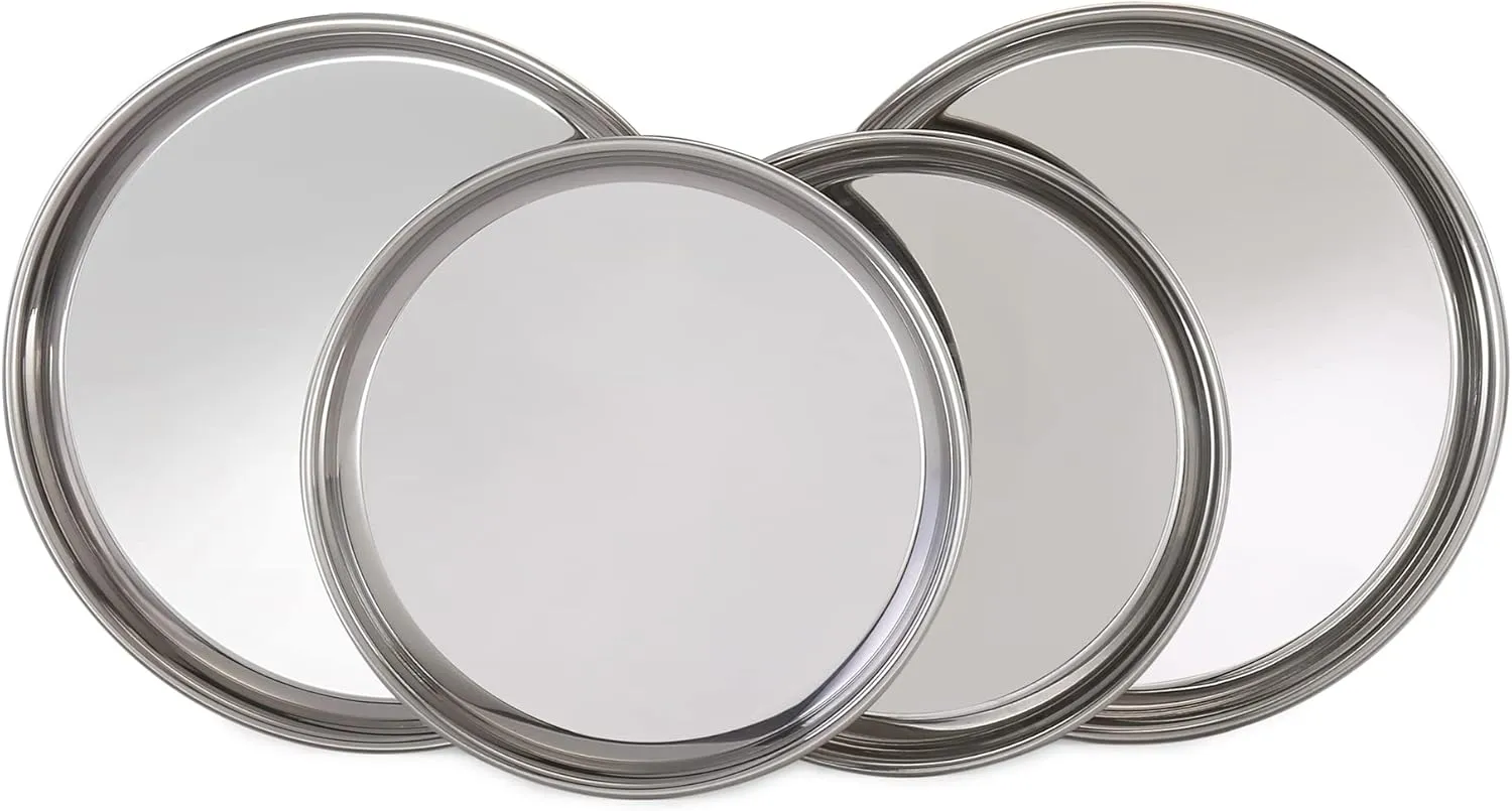 Vinod Mix Dinner Plate Set | 2 12’’ Plates & 2 10’’ Plates | Ideal For Indian Household | Dishwasher Safe | Silver-Finish | Stainless Steel | Eco-Friendly Tableware | Corrosion-Resistant | Pack of 4