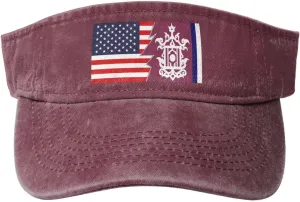 Vintage Late 19th Century Flag of Sulu and America Sun Visor Hats for Women Men Cotton Adjustable Sports Empty Top Golf Cap