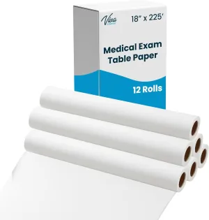 VivaEssentials Smooth Medical Exam Table Paper, 18" x 225', Pack of 12 Rolls Massage Table Paper, Papel de Camilla