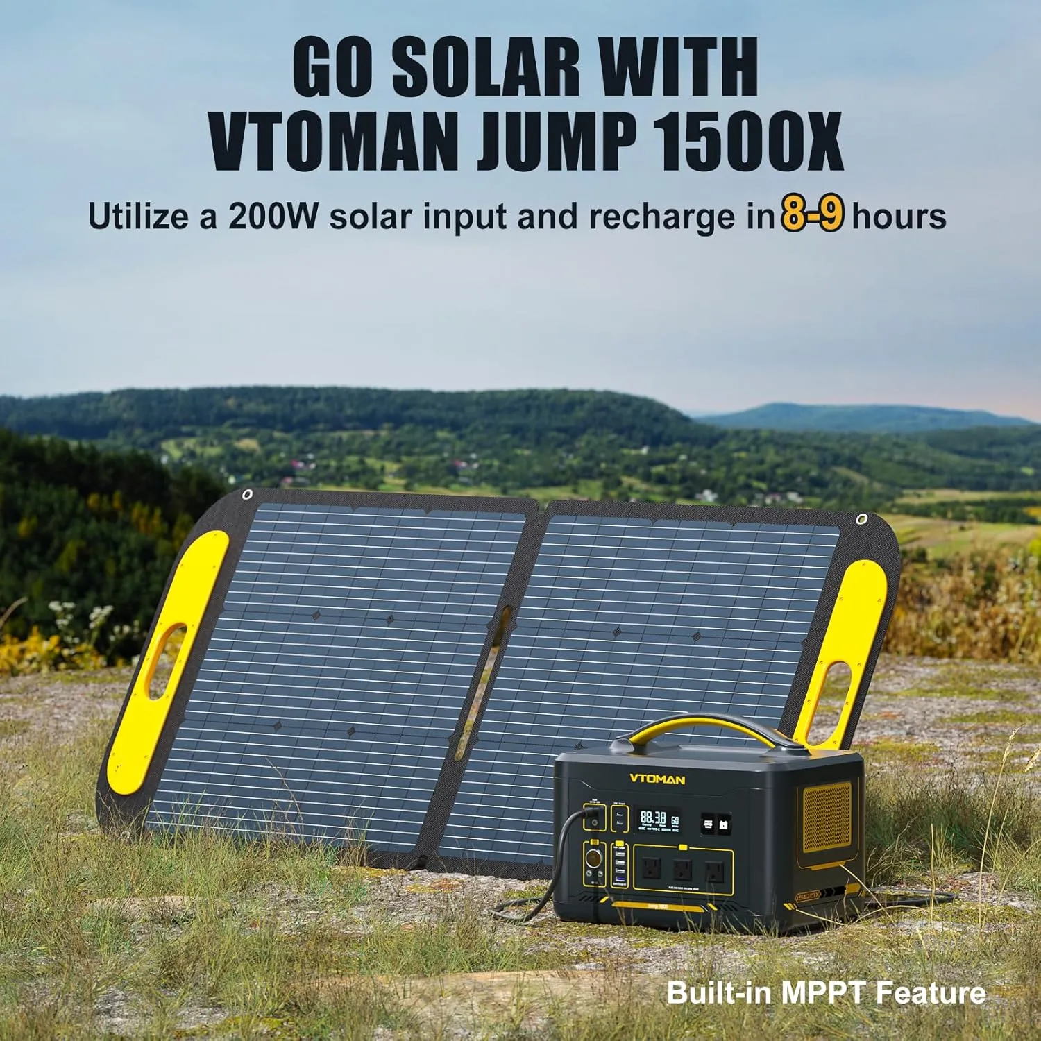 VTOMAN 1500W Solar Generator with 110W Panels Included, 828Wh Portable Power Station & 110W Portable Solar Panel, LiFePO4 Battery Pack for Home Backup, Blackout, Emergency, Camping