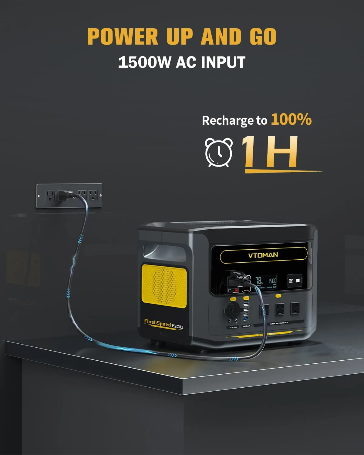 VTOMAN FlashSpeed 1500 Power Station 1548Wh Solar Generator 1500W(3000W Peak) Backup LFP Battery Expandable To 3096Wh Recharge 0-100% Within 1 Hour For Electric Backup Blackout Emergency