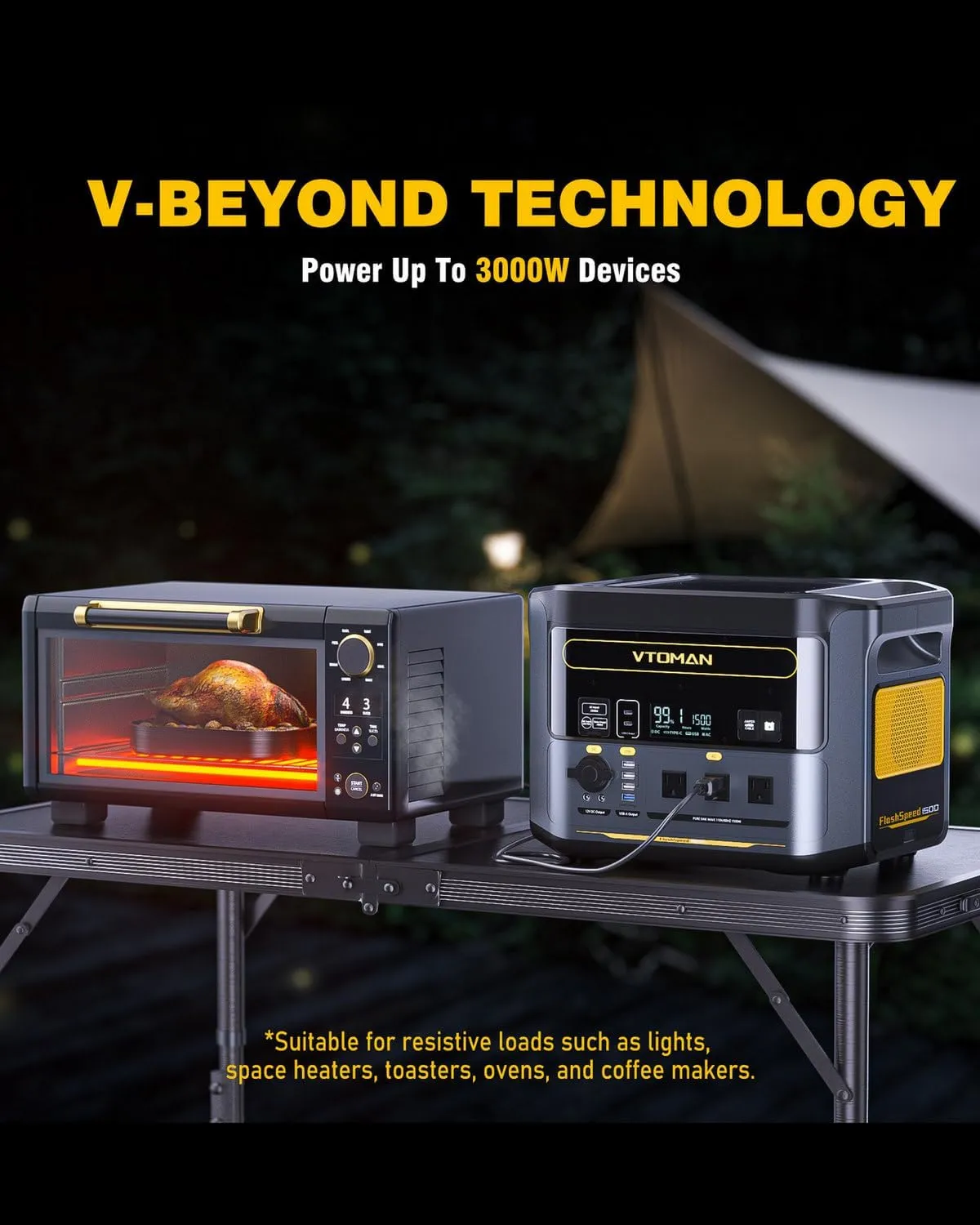 VTOMAN FlashSpeed 1500 Power Station 1548Wh Solar Generator 1500W(3000W Peak) Backup LFP Battery Expandable To 3096Wh Recharge 0-100% Within 1 Hour For Electric Backup Blackout Emergency