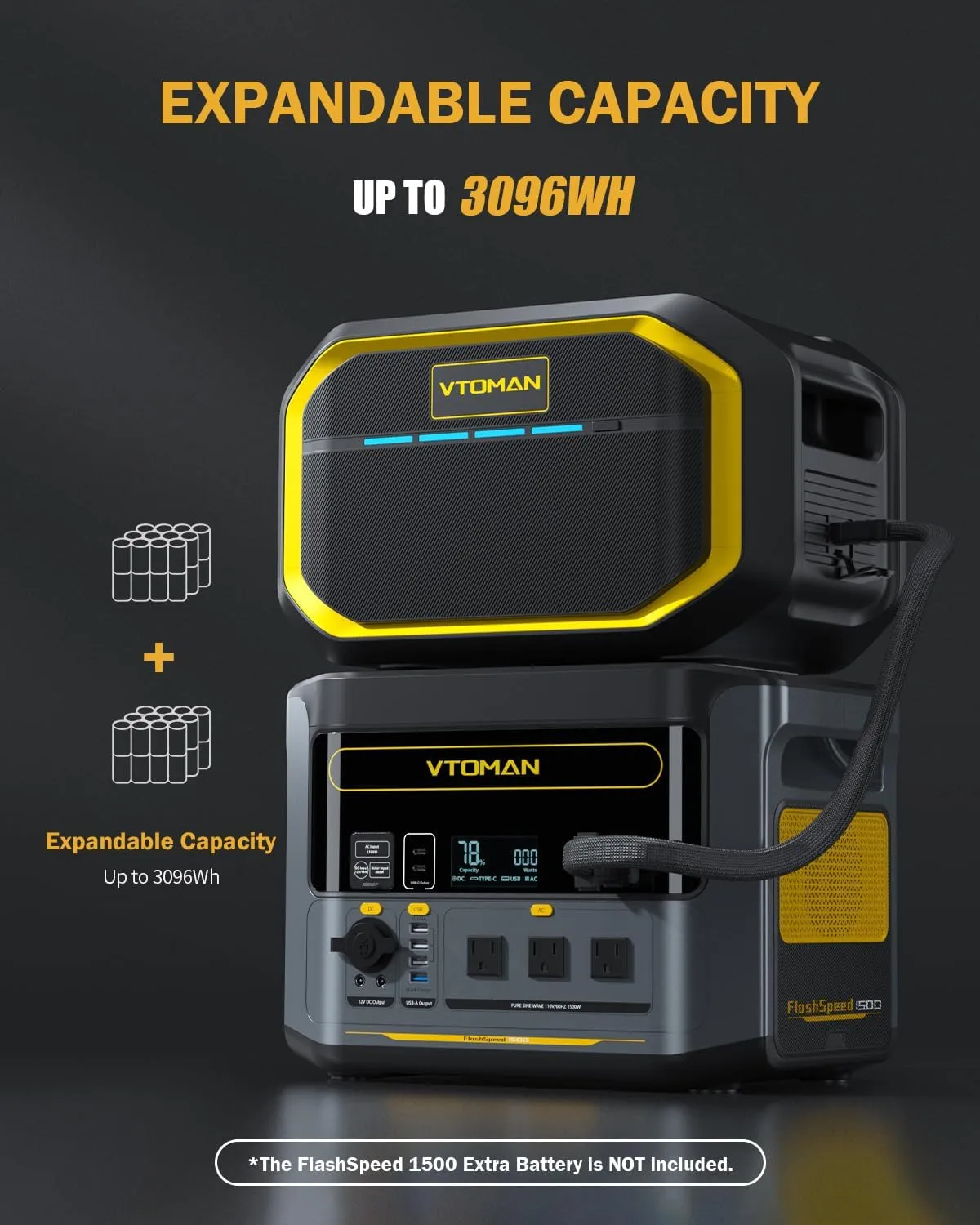 VTOMAN FlashSpeed 1500 Power Station 1548Wh Solar Generator 1500W(3000W Peak) Backup LFP Battery Expandable To 3096Wh Recharge 0-100% Within 1 Hour For Electric Backup Blackout Emergency